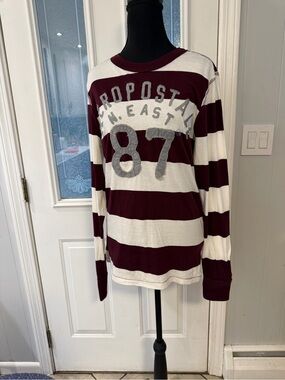 Aeropostale Maroon & Cream Striped Long Sleeve Tee